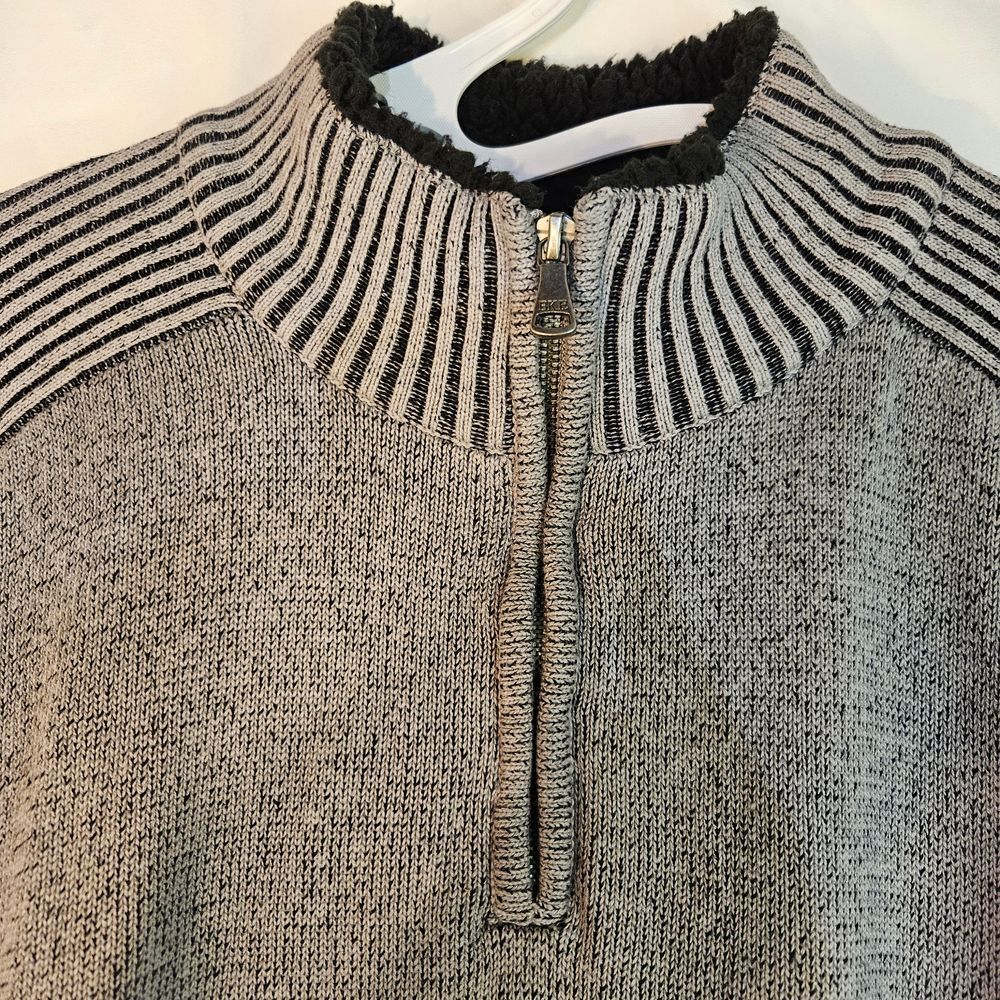BKE Athletic Fit Stylish Gray Knit Sweater with Quarter Zip Collar Casual Comfor - Picture 3 of 9